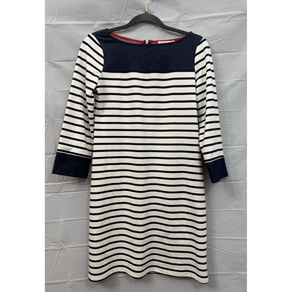 Sandra Darren Womens Size 6 White & Navy 3/4 Sleeve Striped Shift Dress - Picture 1 of 9